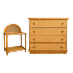 Commode et son chevet en rotin cannage et chêne vintage 1970 Commode et son chevet en rotin cannage et chêne vintage 1970