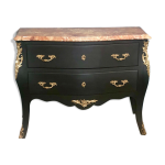 Commode style louis xv galbe noir mat et ornement bronze dor annes 50