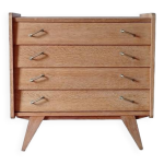 Commode vintage rénovée pieds compas bois clair doré 1950 - 1960 Commode vintage rénovée pieds compas bois clair doré 1950 - 1960