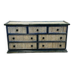 Commode vintage en rotin bleu par maugrion, france 1970 Commode vintage en rotin bleu par maugrion, france 1970