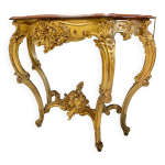 Console 4 pieds de style louis xv en bois dor d poque napolon iii dessus de marbre griotte