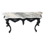 Console anthracite en bois avec plateau en marbre