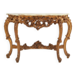 Console en bois sculpté de style louis xv avec plateau en marbre, france vers 1970 Console en bois sculpté de style louis xv avec plateau en marbre, france vers 1970