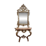 Console de chteau galbe et miroir style louis xv en bois dor et argent