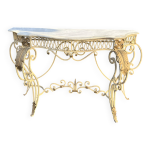 Console demi - lune en fer forg� et marbre
