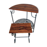 Console demi - lune et son tabouret en palissandre et fer forg