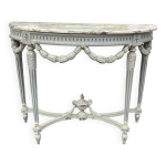 Console demi - lune style louis xvi bois sculpt et peint plateau marbre