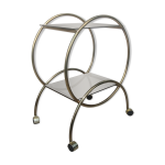 Console desserte  roulettes design / mtal dor et verre fum