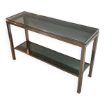 Console en mtal bross et plateaux en verre bleut