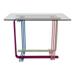 Console en métal multicolore et verre, 1980 Console en métal multicolore et verre, 1980