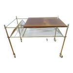 Console meuble hi - fi vinyles  roulettes en mtal dor et bois