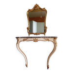 Console et miroir de style louis xv en bois dor et marbre