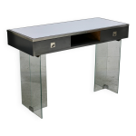 Console moderniste en verre, bois et mlamin, annes 60