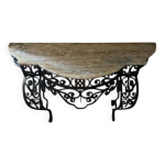 Console murale en fer forg� style louis xv - dessus en marbre vein�