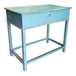 Console table bureau bleu pupitre avec rangement bois teck Console table bureau bleu pupitre avec rangement bois teck