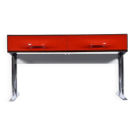 Console tv st�r�o df - 2000 en bois de rose, chrome et plastique rouge de raymond loewy