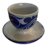 Coquetier ancien betschdorf gr�s au sel gris d�cor bleu alsace vintage