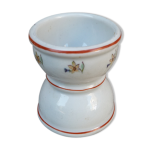 Coquetier ancien forme diabolo en cramique motifs fleurs