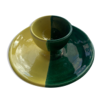 Coquetier en cramique maille bicolore vert et jaune vintage 1950