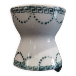 Coquetier diabolo ancien en porcelaine dcor frise verte guirlandes