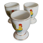 Coquetiers en porcelaine dcor coq srie de trois