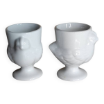 Coquetiers poule en porcelaine blanche