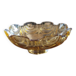 Coupe sur pied en verre ambre dor design gomtrique vintage