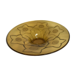 Coupe en verre jaune motif de fleurs