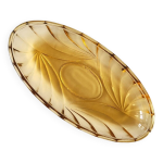Coupelle ou ravier en verre moul ambr de forme ovale (annes 60)