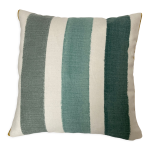 Coussin bi face rayure tons verts unie moutarde
