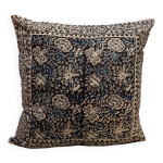 Coussin block print fleurs jardin indien - brun / bleu