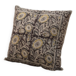 Coussin block print fleurs jardin indien - brun / jaune