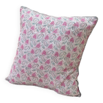 Coussin indien block print fleurs  fleur  - rose / blanc