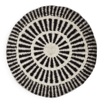 Coussin rond en laine  motifs blanc