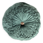 Coussin rond plissé main vert vintage Coussin rond plissé main vert vintage