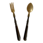 Couverts  salade en corne et mtal cisel annes 1920