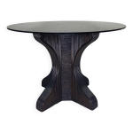 Crayon roseau rotin bambou salle � manger ou base de table d appoint avec plateau en verre fum�, ann�es ...