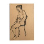 Croquis au fusain sur papier de robert haisley, etude de modle, assoupie sur une chaise