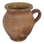 Cruche ancienne fran�aise en terre cuite � int�rieur �maill� jaune