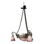 Degu� : lustre �poque art nouveau en fer forg� patin�, � d�cor v�g�tal