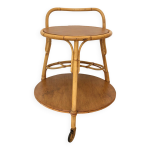 Desserte / bar roulant en rotin des ann�es 60 / 70