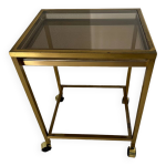 Desserte roulante laiton verre fum annes 70