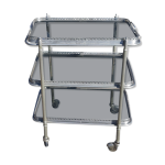 Desserte roulante mtal argent et verre bleut