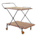 Desserte à thé scandinave minimaliste, pliable et mobile, en teck, danemark, années 50 Desserte à thé scandinave minimaliste, pliable et mobile, en teck, danemark, années 50
