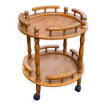 Desserte vintage rond en bois massif chariot � bar