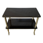 Desserte vintage � roulettes, bois noir et montants en laiton