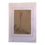 Dessin 1850 crayon croix de st fiacre à auray morbihan bretagne 56, signé f. m. ferdinand moutier Dessin 1850 crayon croix de st fiacre à auray morbihan bretagne 56, signé f. m. ferdinand moutier