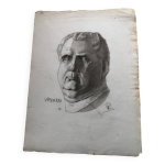 Dessin au fusain : visage empereur romain vitellius, sign w. peloux, antique, beaux arts, fabriano