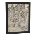 Dessin original de la cathédrale de rouen à la mine de crayon par auguste drouot Dessin original de la cathédrale de rouen à la mine de crayon par auguste drouot