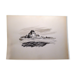 Dessin original  la pierre noire par jean villette (1913 - 2005)